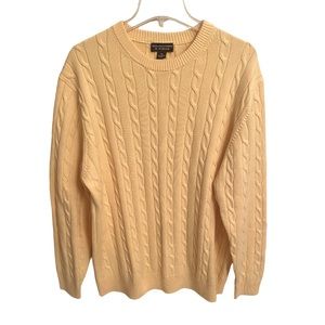 ROUNDTREE & YORKE Men Cable Knit Yellow L/S 100% Cotton Crewneck Sweater Size XL